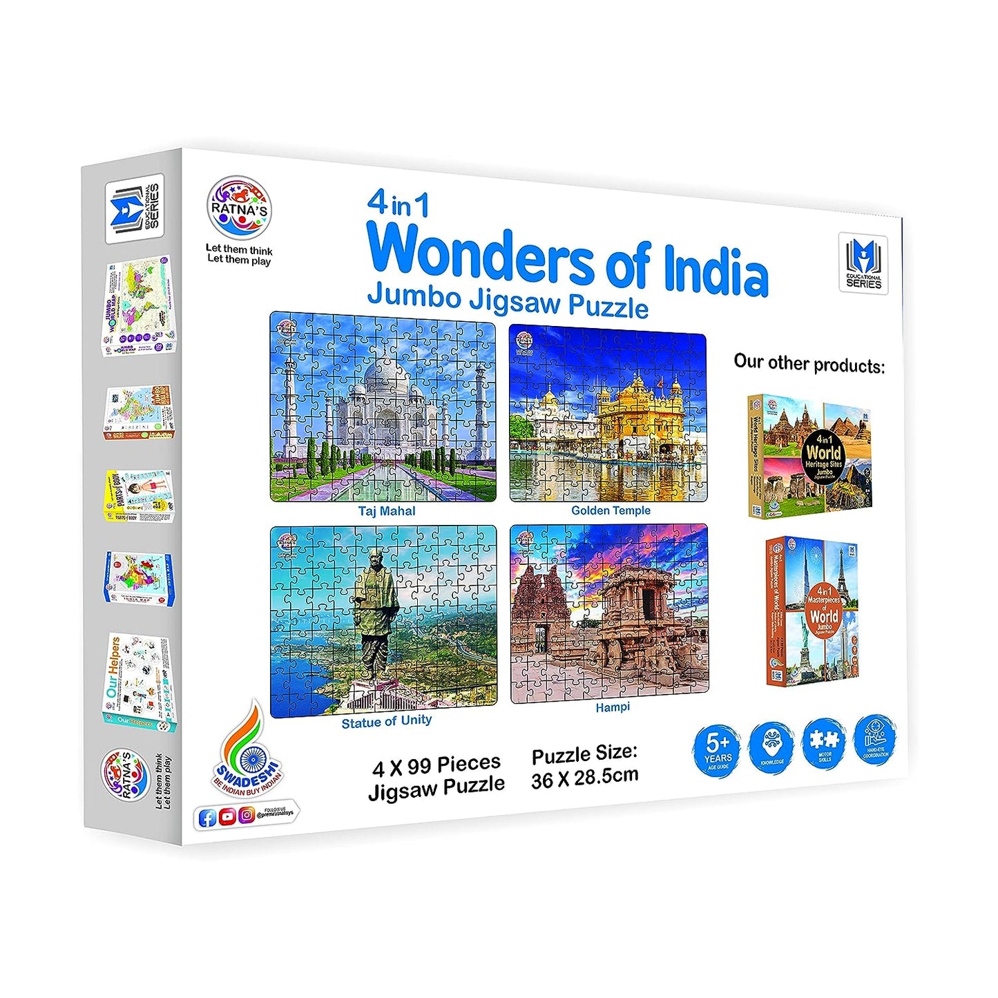 Ratna's 4 in 1 Wonders of India Jumbo Jigsaw Puzzle (4 x 99 Pieces) Size 36 x 28.5 cm for Each Puzzle Educational Toy for Kids 5+ Years