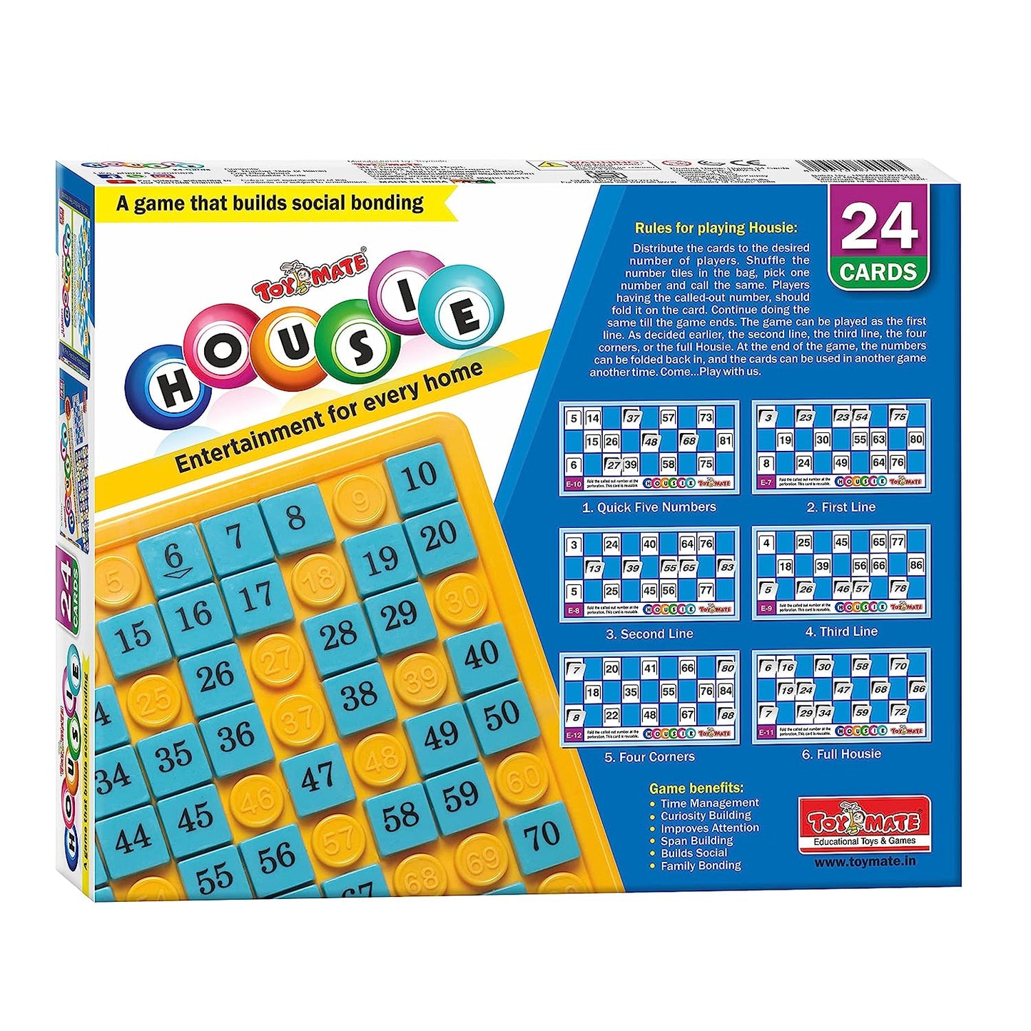 toymate HOUSIE Pack of 24 Reusable Cards- Family Fun Game for Small Gathering- No pins or Pencils Required