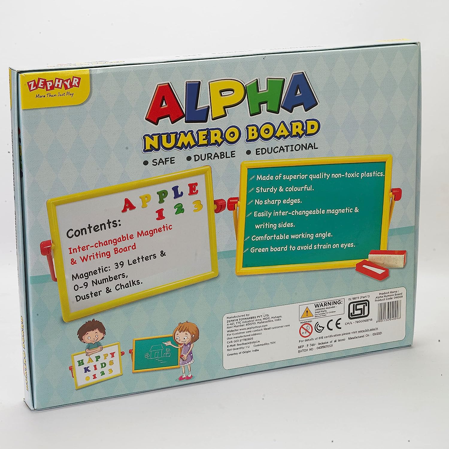 Zephyr Alpha Numero Board,Educational Toy, Writing Board,for Boys & Girls 5 yr+