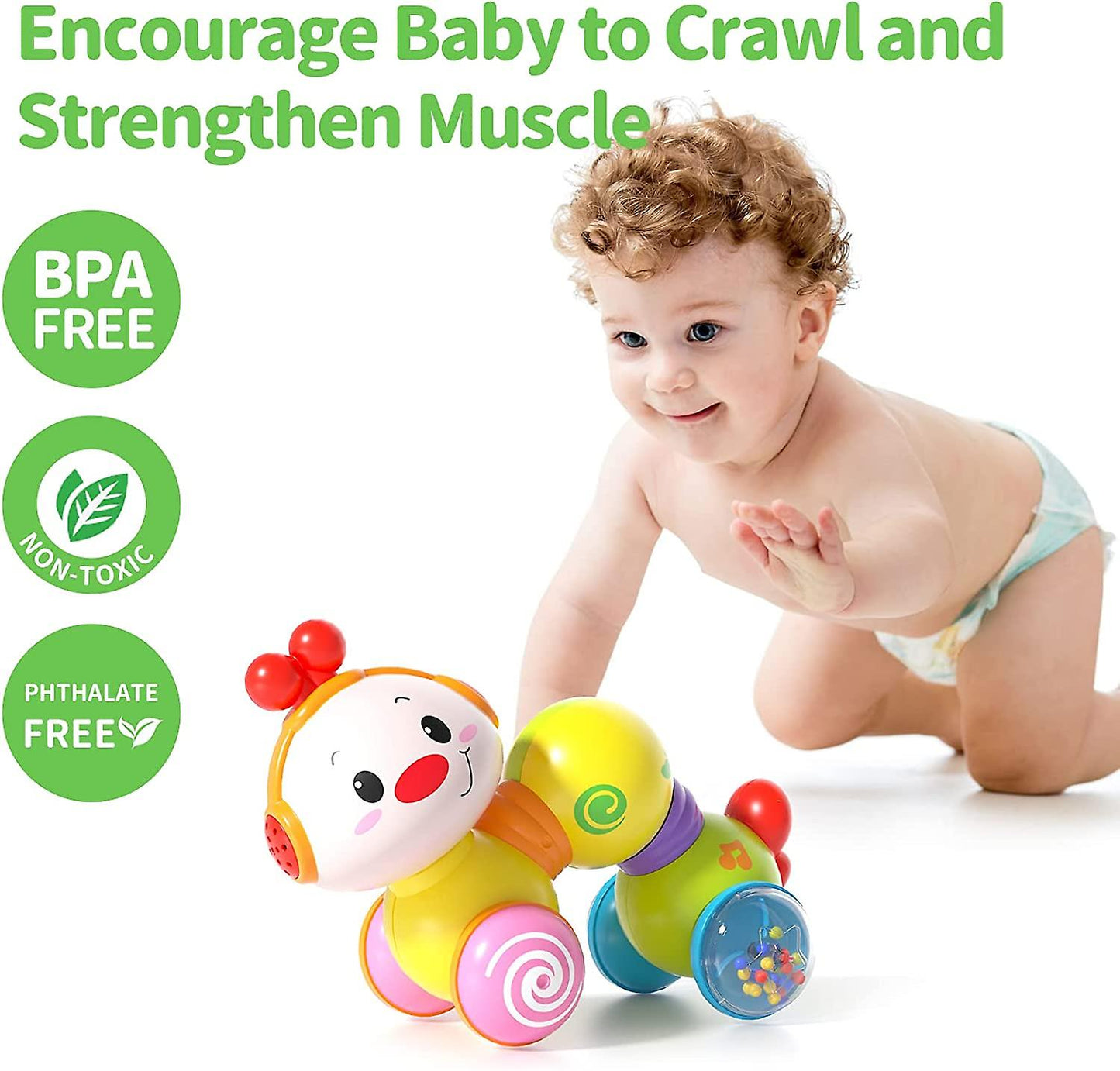 Baby Toys 6 Months Plus - Crawling Toys for 1 Year Old Girls Gifts with Music & Light, Press & Go Baby Toys 12+ Months 1st Birthday Gifts for Girls Boys,Multicolor (Color May Vary).