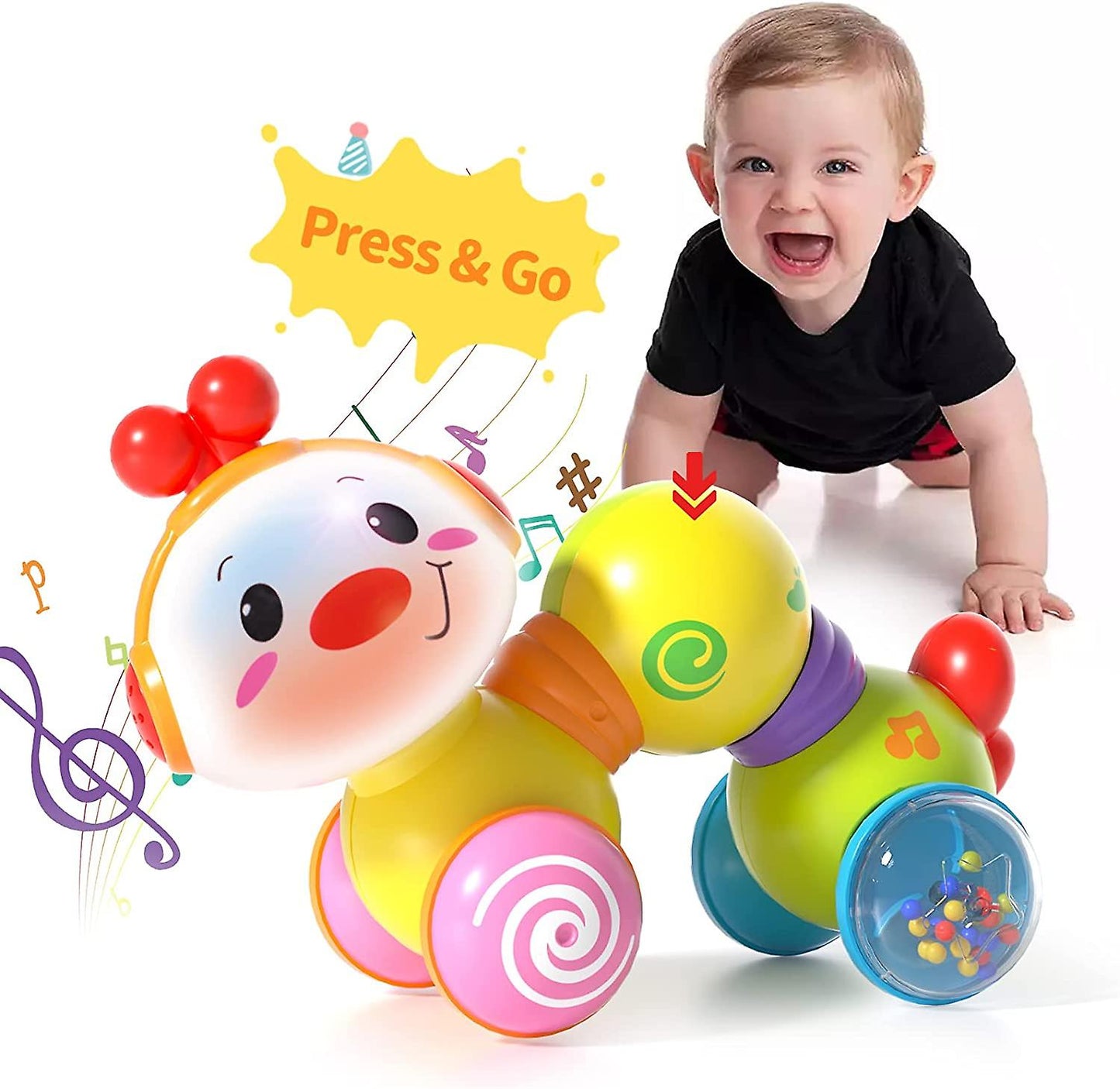 Baby Toys 6 Months Plus - Crawling Toys for 1 Year Old Girls Gifts with Music & Light, Press & Go Baby Toys 12+ Months 1st Birthday Gifts for Girls Boys,Multicolor (Color May Vary).