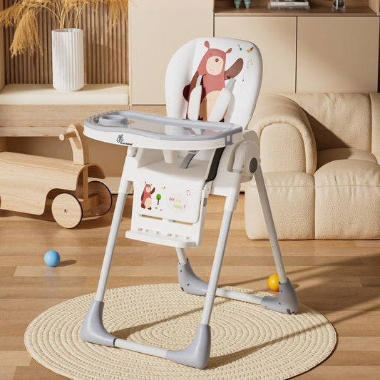 R for Rabbit Marshmallow Lite High Chair - 6 Level Height Adjustment, 3 Recline Modes, Adjustable & Removable Meal Tray GREY
