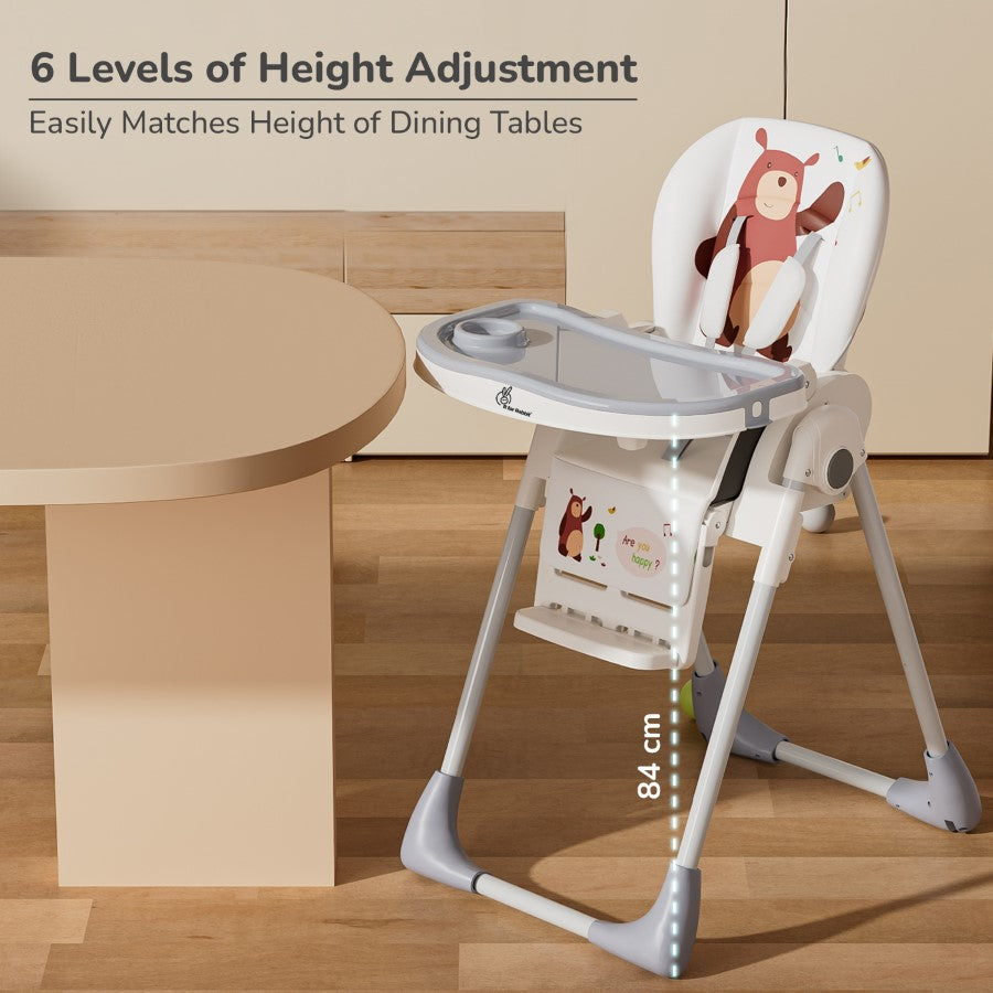 R for Rabbit Marshmallow Lite High Chair - 6 Level Height Adjustment, 3 Recline Modes, Adjustable & Removable Meal Tray GREY
