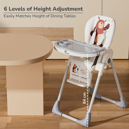 R for Rabbit Marshmallow Lite High Chair - 6 Level Height Adjustment, 3 Recline Modes, Adjustable & Removable Meal Tray GREY