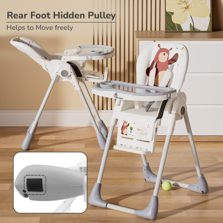 R for Rabbit Marshmallow Lite High Chair - 6 Level Height Adjustment, 3 Recline Modes, Adjustable & Removable Meal Tray GREY
