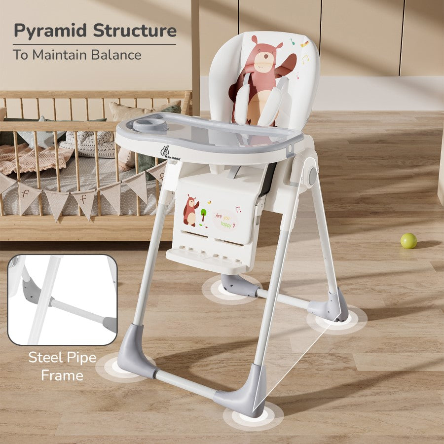 R for Rabbit Marshmallow Lite High Chair - 6 Level Height Adjustment, 3 Recline Modes, Adjustable & Removable Meal Tray GREY