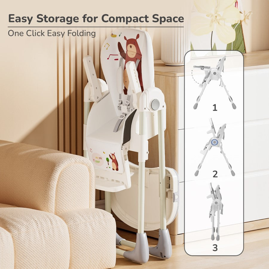 R for Rabbit Marshmallow Lite High Chair - 6 Level Height Adjustment, 3 Recline Modes, Adjustable & Removable Meal Tray GREY
