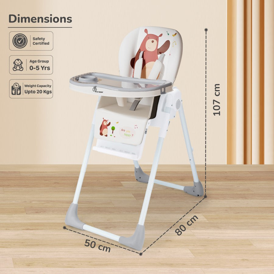 R for Rabbit Marshmallow Lite High Chair - 6 Level Height Adjustment, 3 Recline Modes, Adjustable & Removable Meal Tray GREY