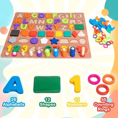 RATNA'S Educational Alpha Number & Shapes jumbo with counting fun with wooden base plate  (Multicolor)
