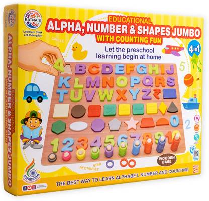 RATNA'S Educational Alpha Number & Shapes jumbo with counting fun with wooden base plate  (Multicolor)