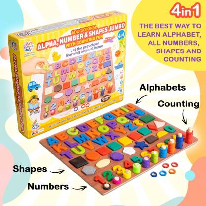 RATNA'S Educational Alpha Number & Shapes jumbo with counting fun with wooden base plate  (Multicolor)