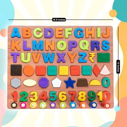RATNA'S Educational Alpha Number & Shapes jumbo with counting fun with wooden base plate  (Multicolor)