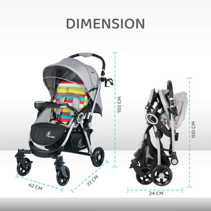 R for Rabbit Chocolate Ride Stroller For Kids - Reversible Handle, Multiple Recline Positions, Cup Holder with Meal Tray, 5 Point Safety Harness, Storage Basket PRAM
