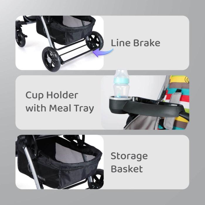 R for Rabbit Chocolate Ride Stroller For Kids - Reversible Handle, Multiple Recline Positions, Cup Holder with Meal Tray, 5 Point Safety Harness, Storage Basket PRAM