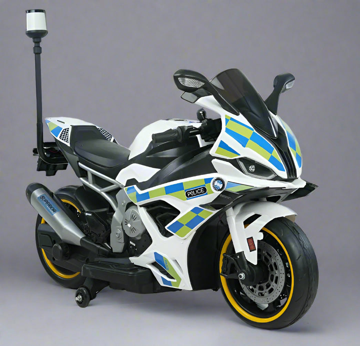 Battery Operated Bike for Kids - Medium 12V White Police Bike