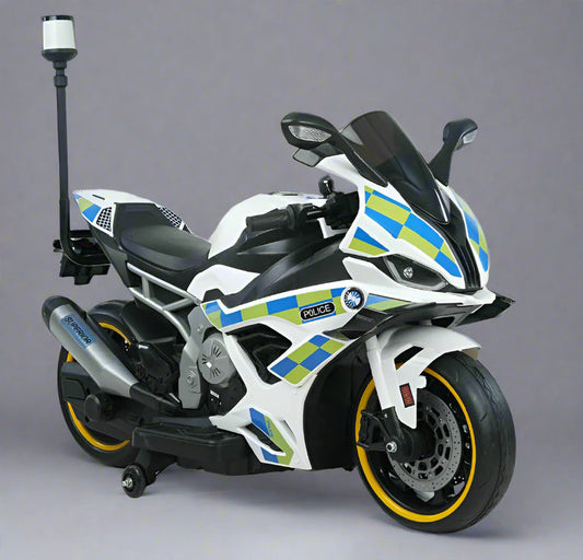 Battery Operated Bike for Kids - Medium 12V White Police Bike