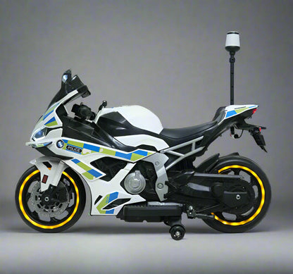 Battery Operated Bike for Kids - Medium 12V White Police Bike